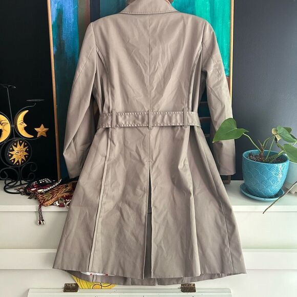 Jacob Y2K Tan Trench Jacket with Red Polka Dot Lining 3/4 Sleeves M - Picture 14 of 16